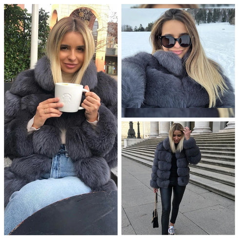 Winter women's Jacket Real Fox fur coat Stand Collar high street Coat real Fox Fur jackets women's coats in promotion WGLUVF FUR